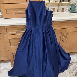 Elegant Blue Satin high low Gown